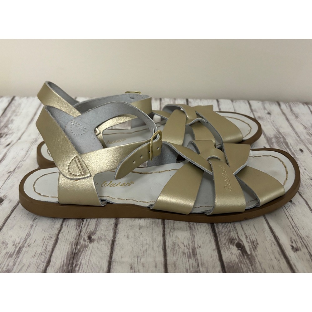 Salt Water Sandals by Hoy The Original Gold Metallic Leather Flat Womens 6